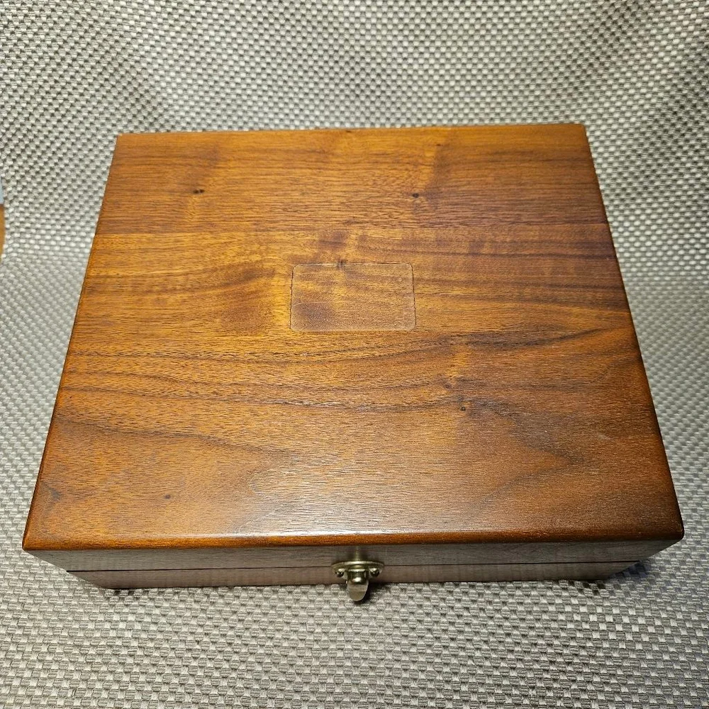 Crafted Walnut Wood Storage Box w Black Felt Interior Vintage Tobacco Box Large